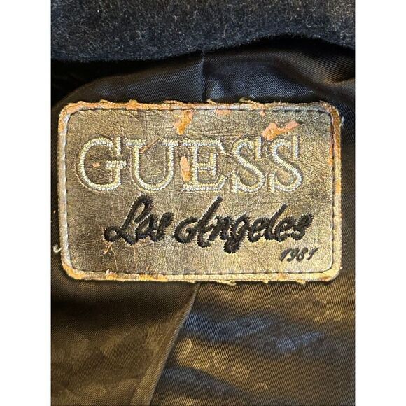 VINTAGE GUESS Wool Blend Belted Black Dress Coat Size Medium (5477) - Picture 8 of 9